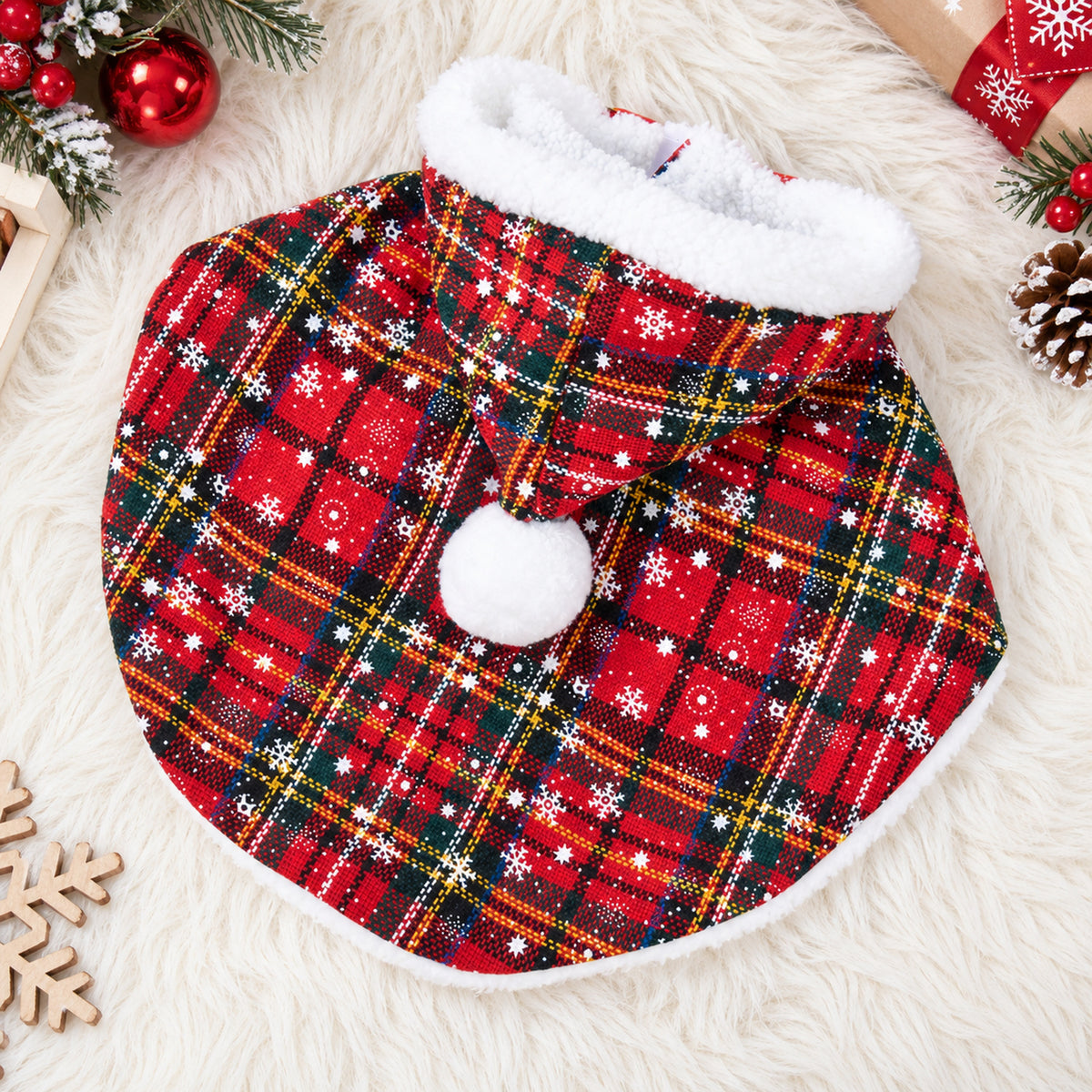Christmas Dog Outfit | Fleece-Lined Tartan Cape for Dogs & Cats