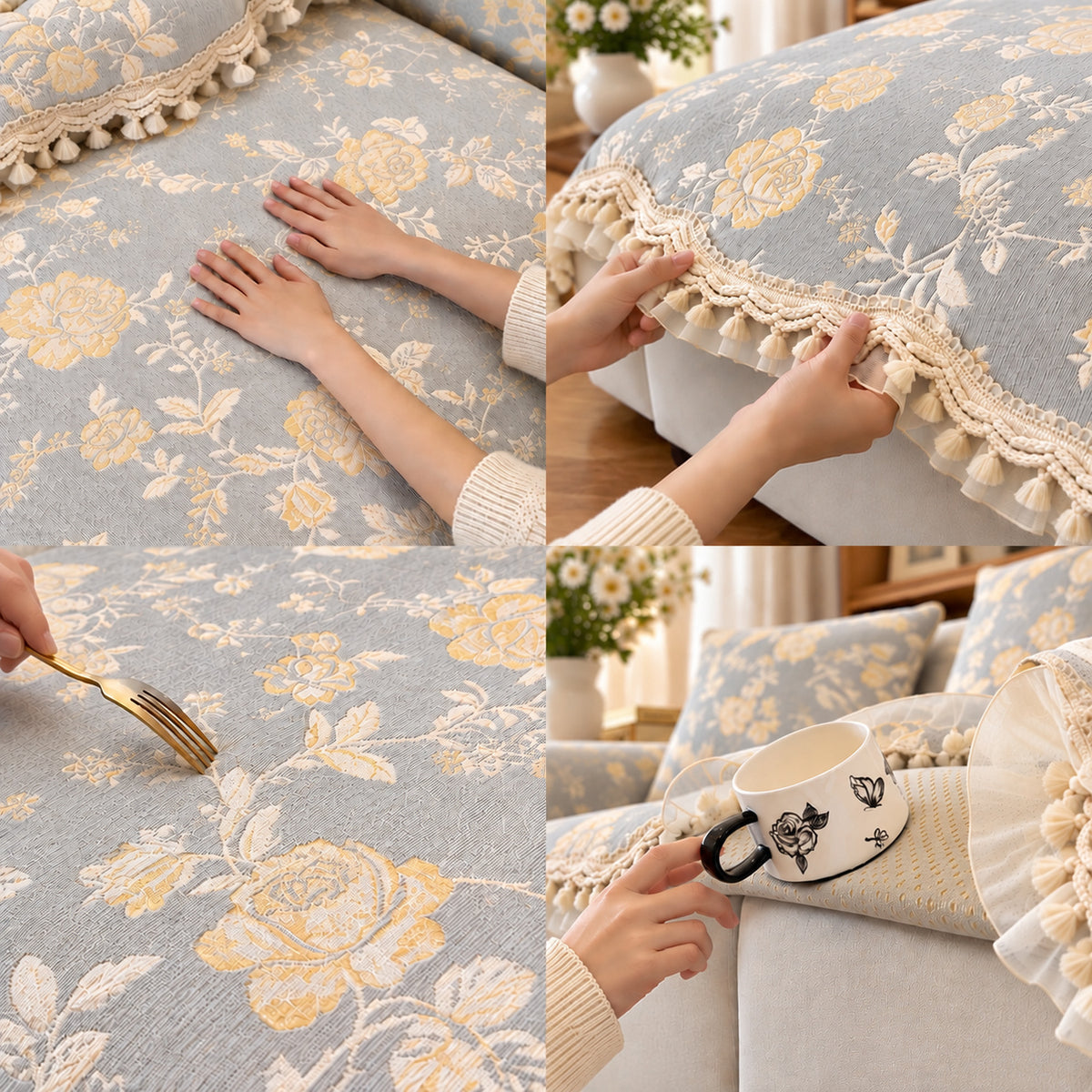 Sofa Cover | Non-Slip & Machine Washable | Chateau Rose Floral Chenille