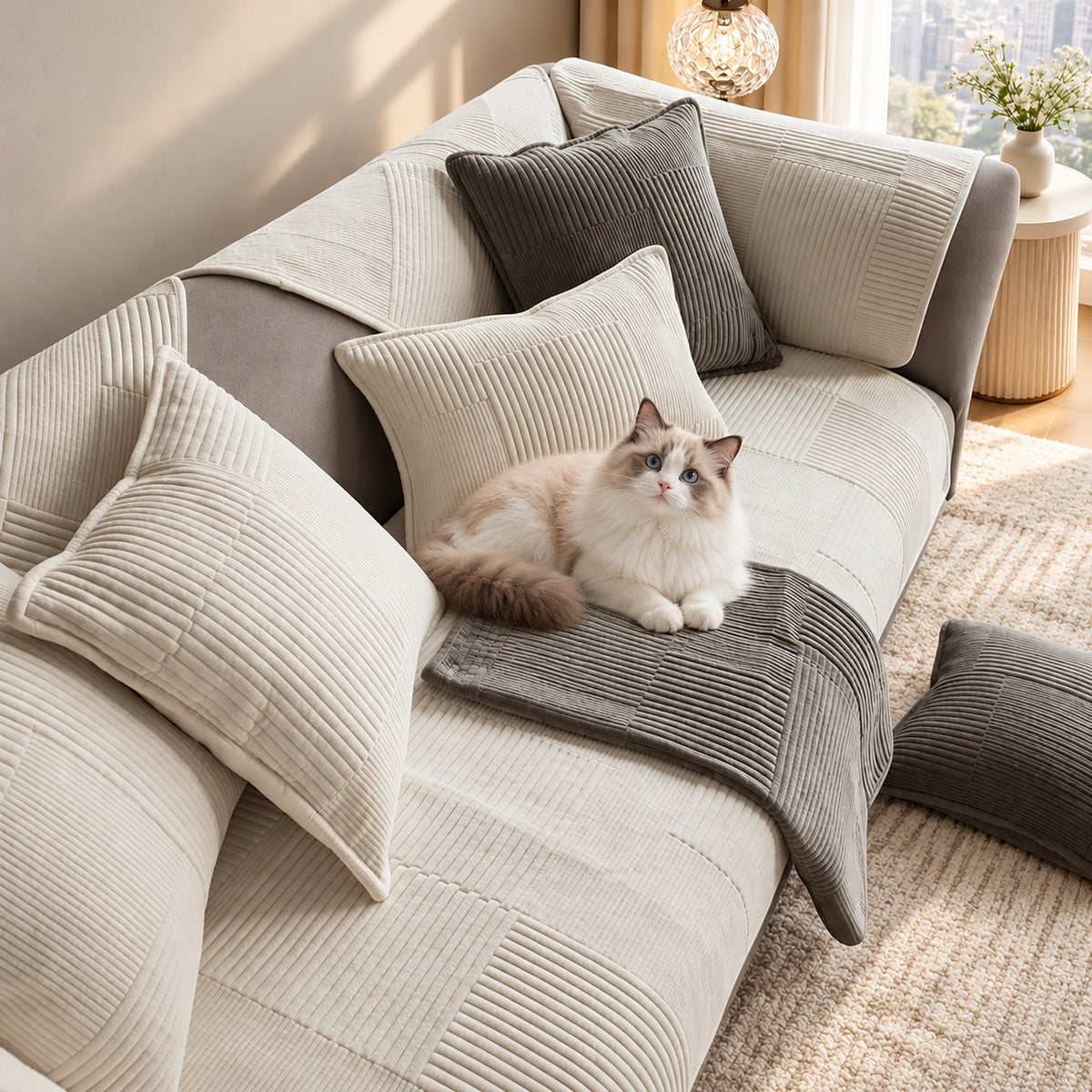 Sofa Cover | Ribbed Texture, Non-Slip & Machine Washable