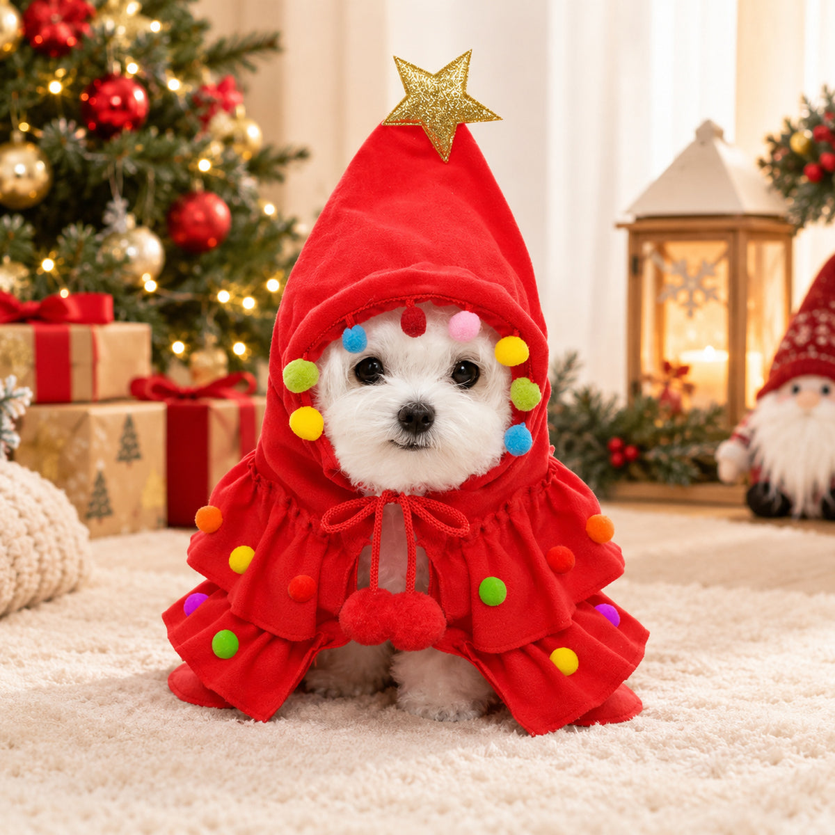 Christmas Dog Outfit | Hooded Christmas Tree Cape for Dogs & Cats
