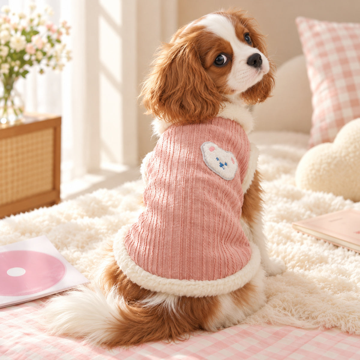 Pink Knitted Jumper for Dogs & Cats | Fleece-Lined