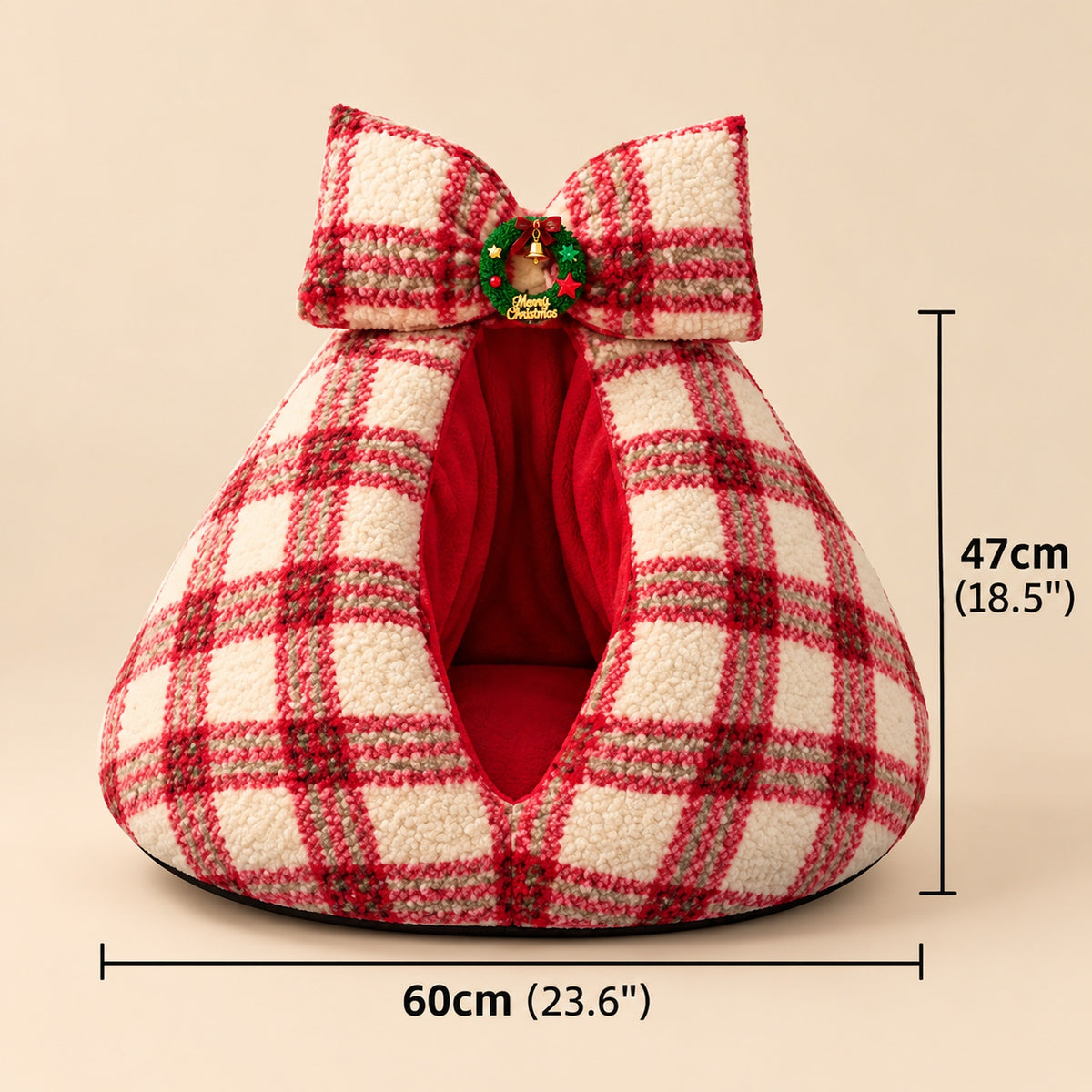 Christmas Dog Bed | Washable Checked Cave for Cat & Dog