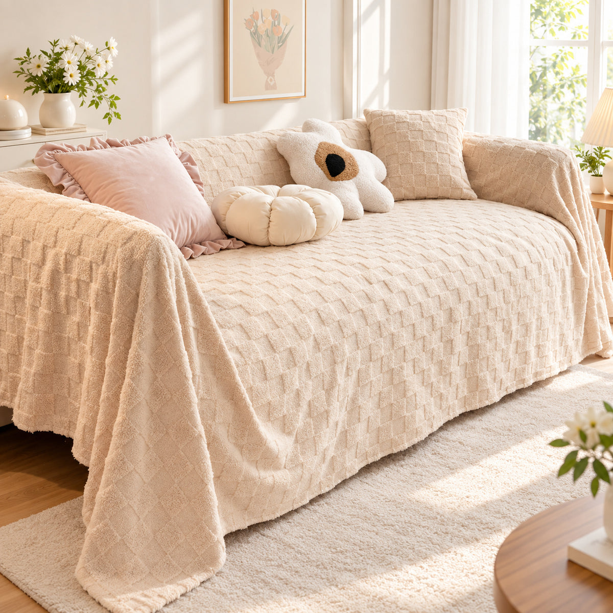 Sofa Cover | Double-Sided Plush Flannel Sofa Throw | Warmth for Autumn & Winter
