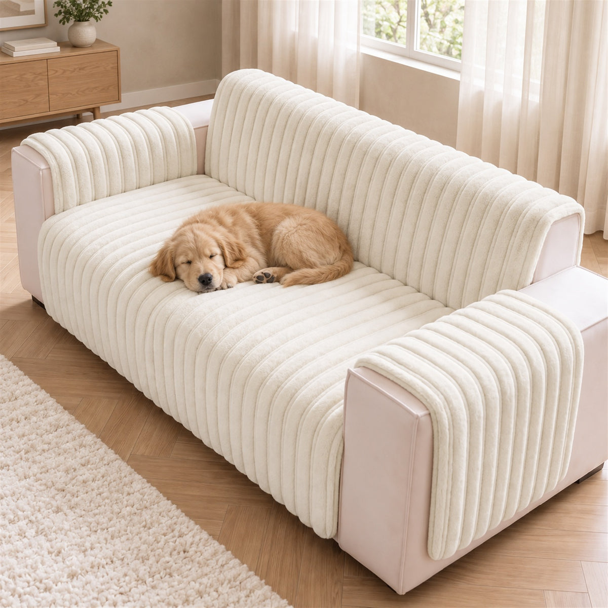 Waterproof Sofa & Recliner Cover | Ribbed Plush | Non-Slip, Machine Washable