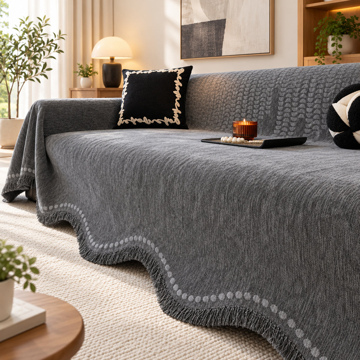 Sofa Cover | Textured Chenille Sofa Throw | Non-Slip & Machine Washable