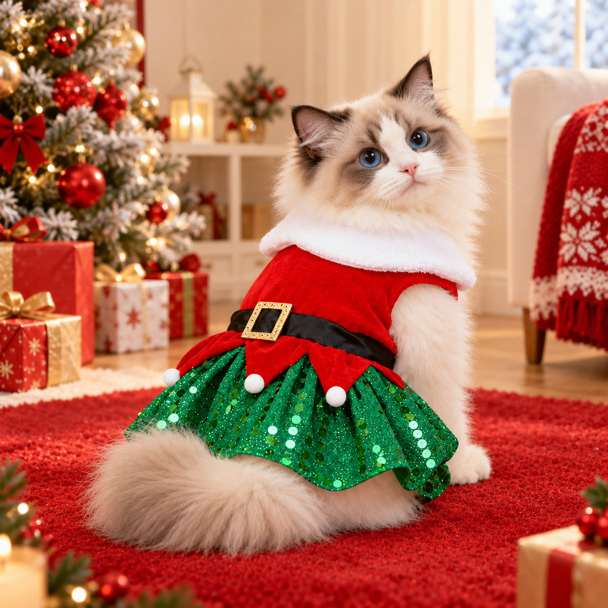 Christmas Dog Outfit | Sparkly Christmas Dress for Dogs & Cats