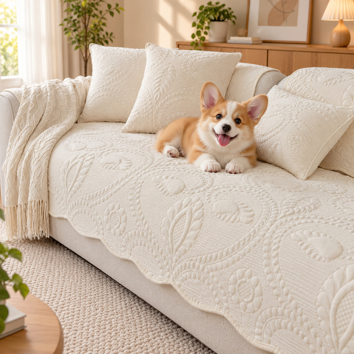 Paisley Sofa Cover | Non-Slip Flannel Sofa Protector | Machine Washable & Pet-Friendly