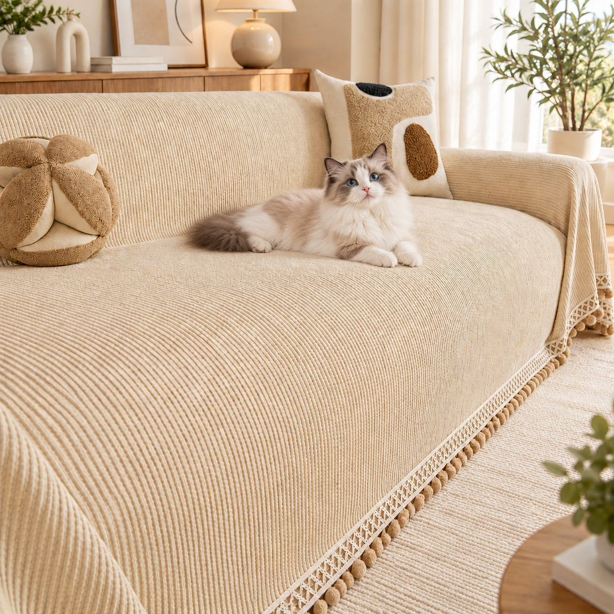Sofa Cover & Sofa Throw | Ribbed Chenille Sofa Protector | Machine Washable