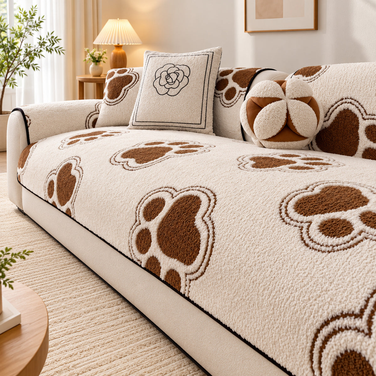 Sofa Cover | Plush Paw-Print Sofa Protector | Non-Slip & Machine Washable