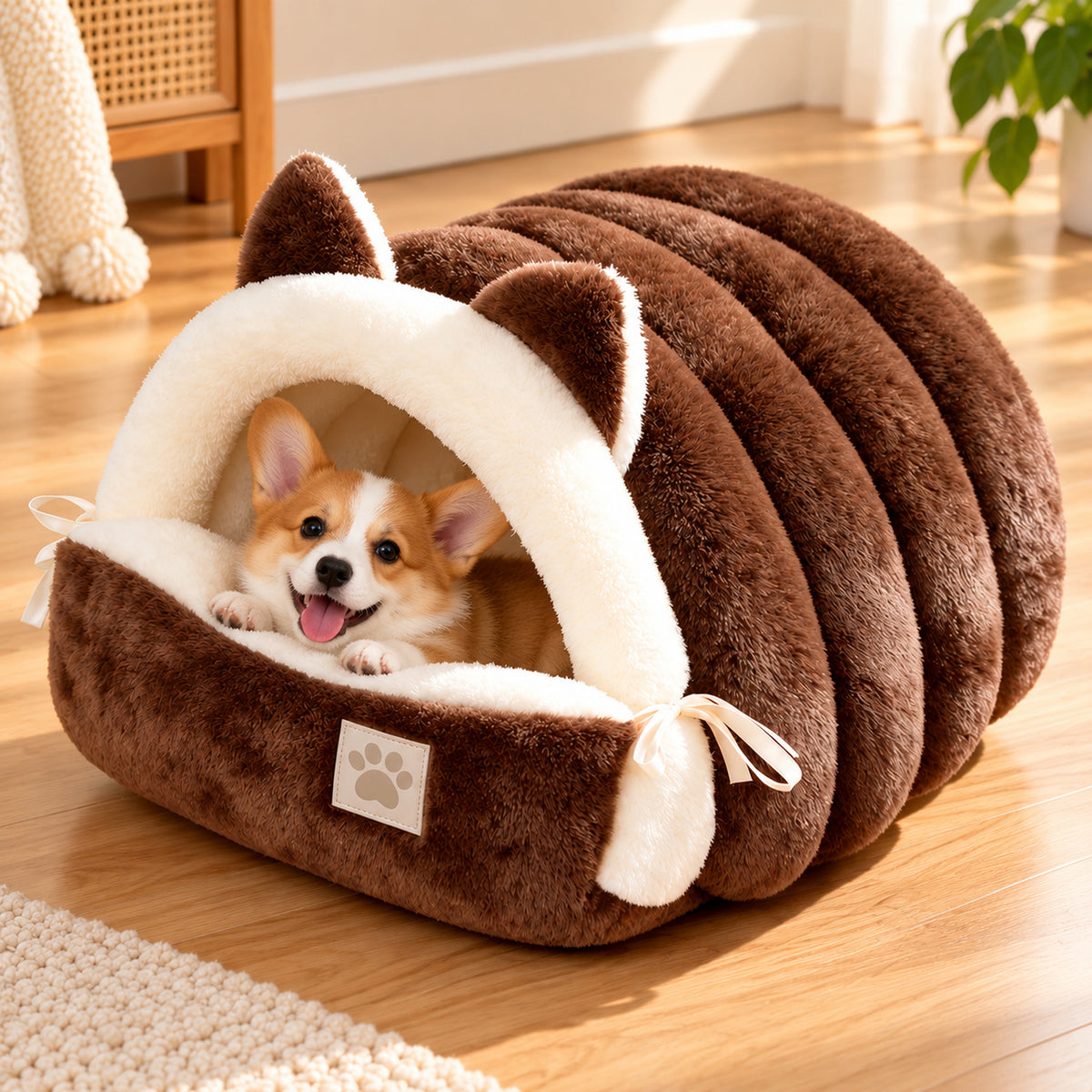 Cat Bed | Soft Fleece Winter Cave with Cat-Ear Design