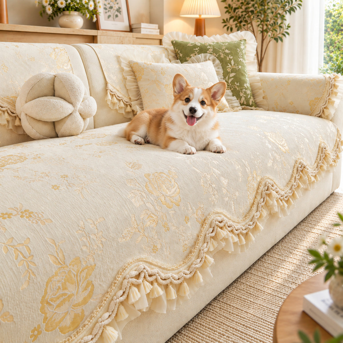 Sofa Cover | Non-Slip & Machine Washable | Chateau Rose Floral Chenille