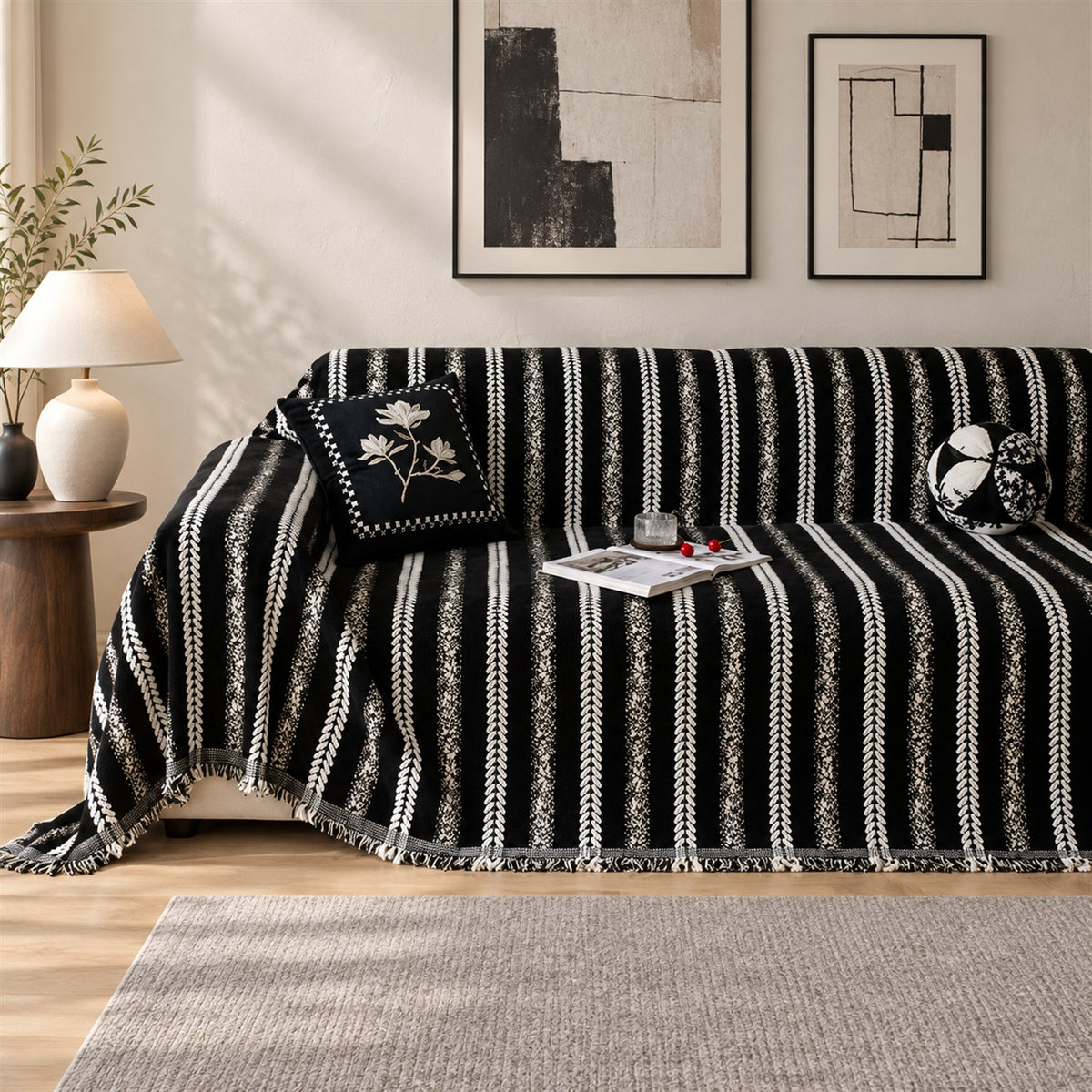 Sofa Cover & Chenille Sofa Throw | Cable Stripe | Washable | For All Seasons