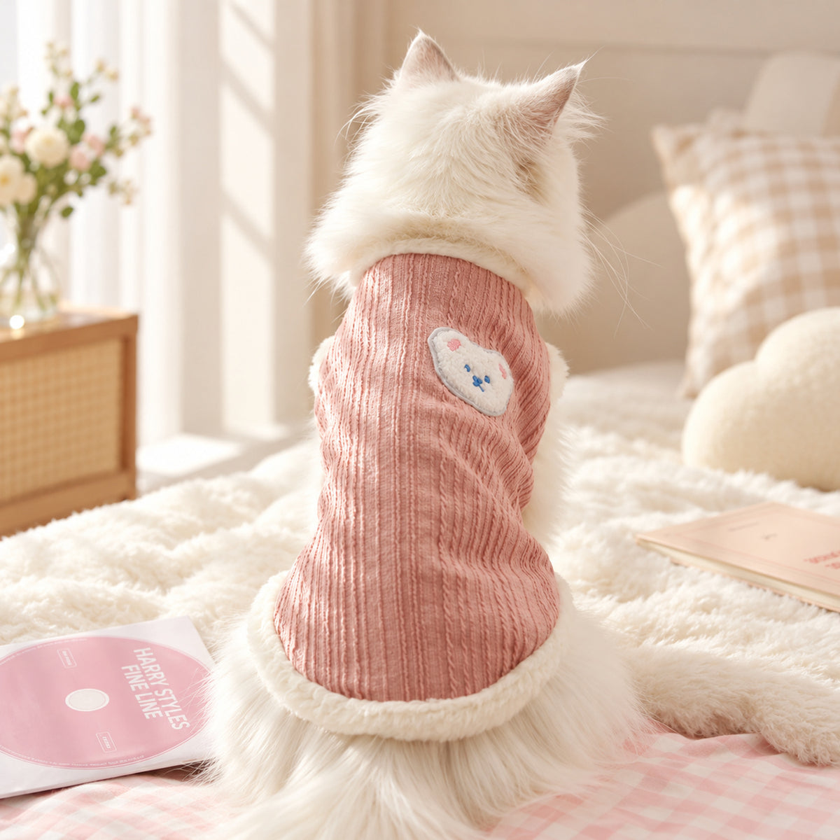 Pink Knitted Jumper for Dogs & Cats | Fleece-Lined