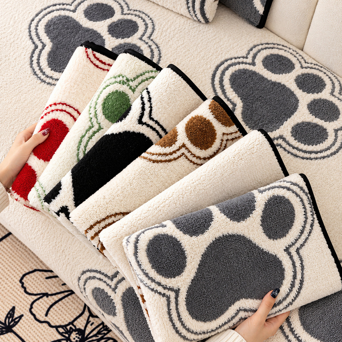 Sofa Cover | Plush Paw-Print Sofa Protector | Non-Slip & Machine Washable