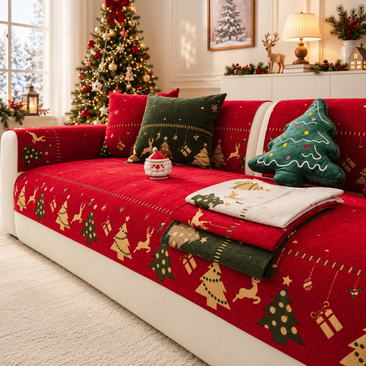 Christmas Sofa Cover | Scratch-Resistant Chenille | Non-Slip Backing
