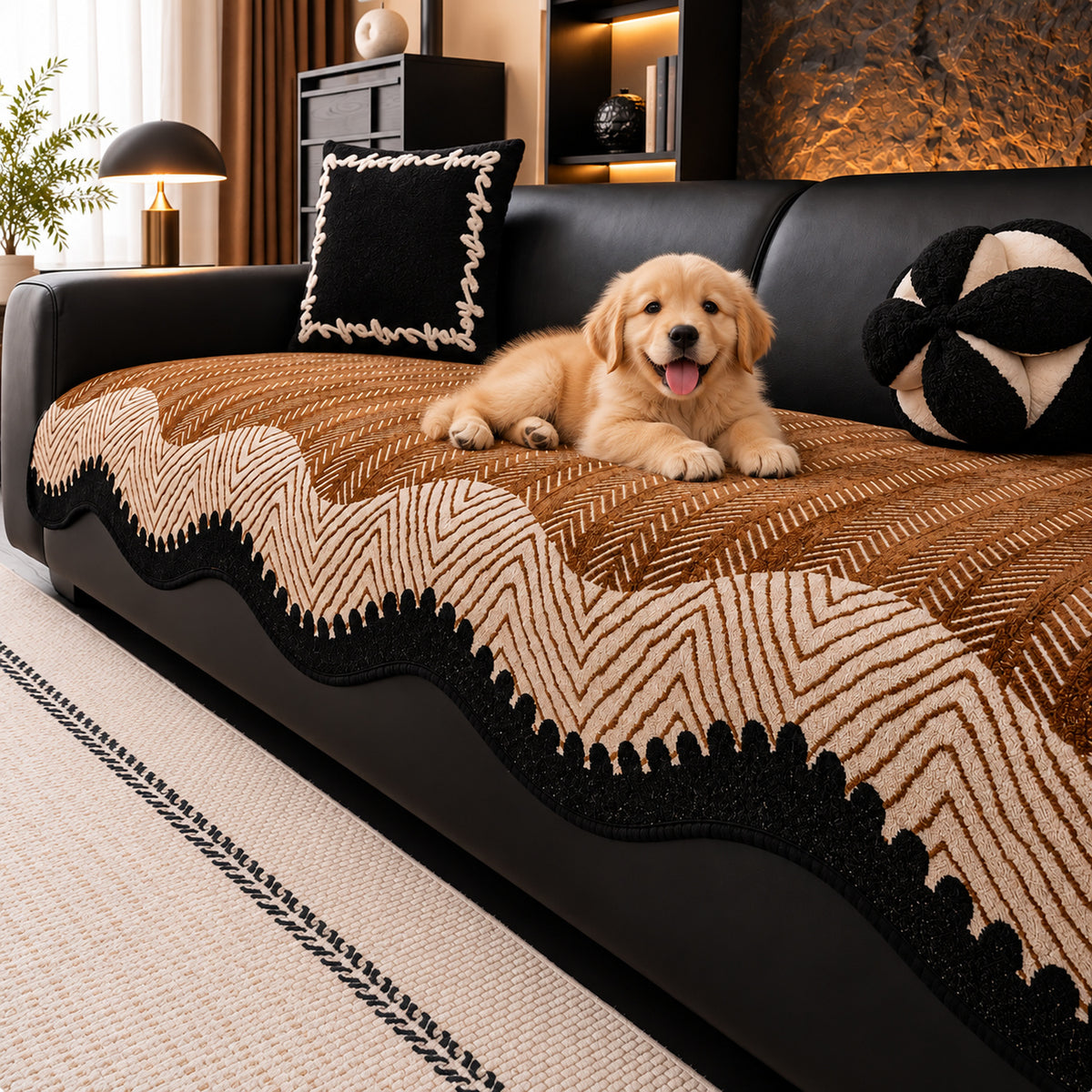 Chenille Sofa Cover with Scalloped Edge | Non-Slip & Machine Washable