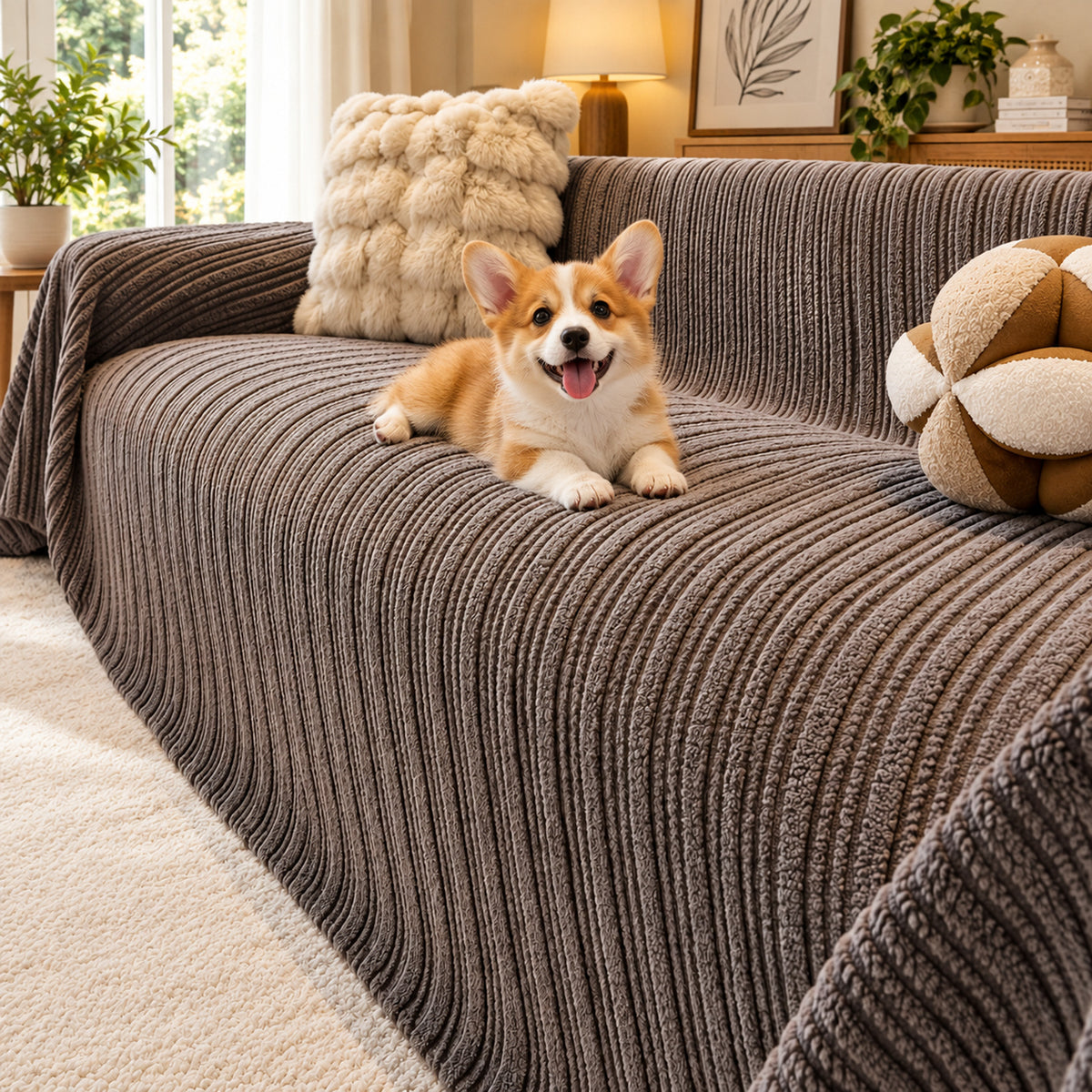 Warm Plush Flannel Sofa Cover | Machine-Washable Sofa Throw