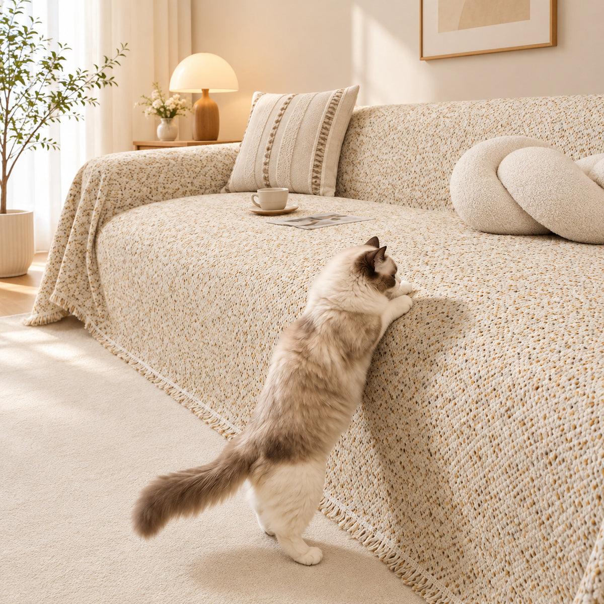Sofa Cover | Flecked Chenille Sofa Throw | Scratch-Resistant & Machine Washable