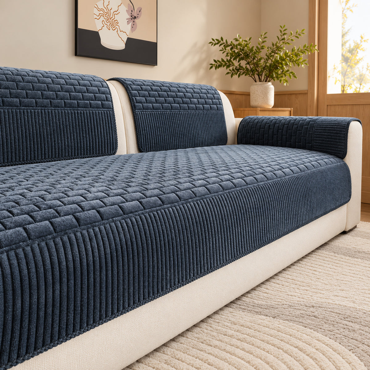 Quilted Chenille Sofa Cover | Non-Slip Sofa Protector