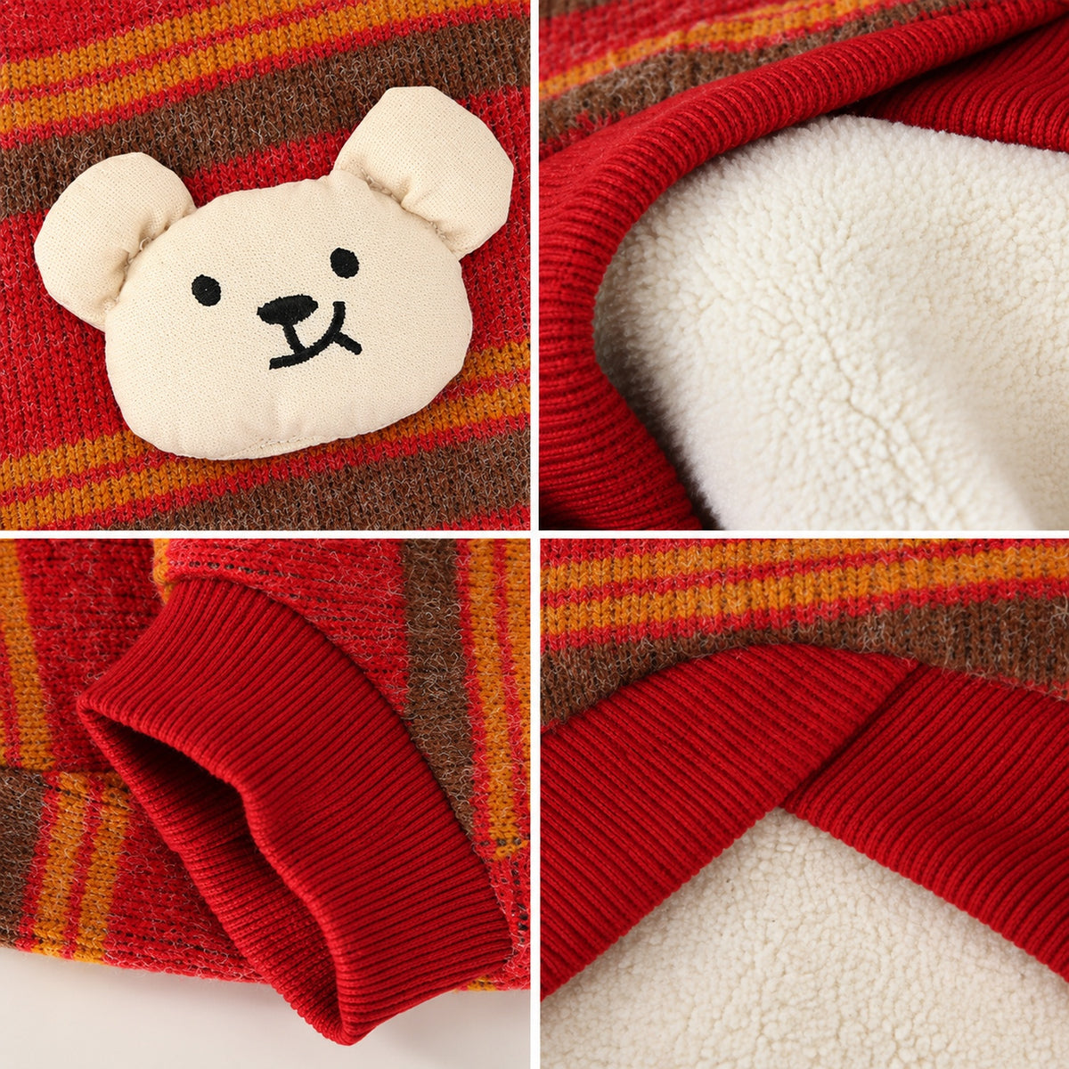 Dog Jumper with Bear Patch | Cosy Striped Winter Sweater