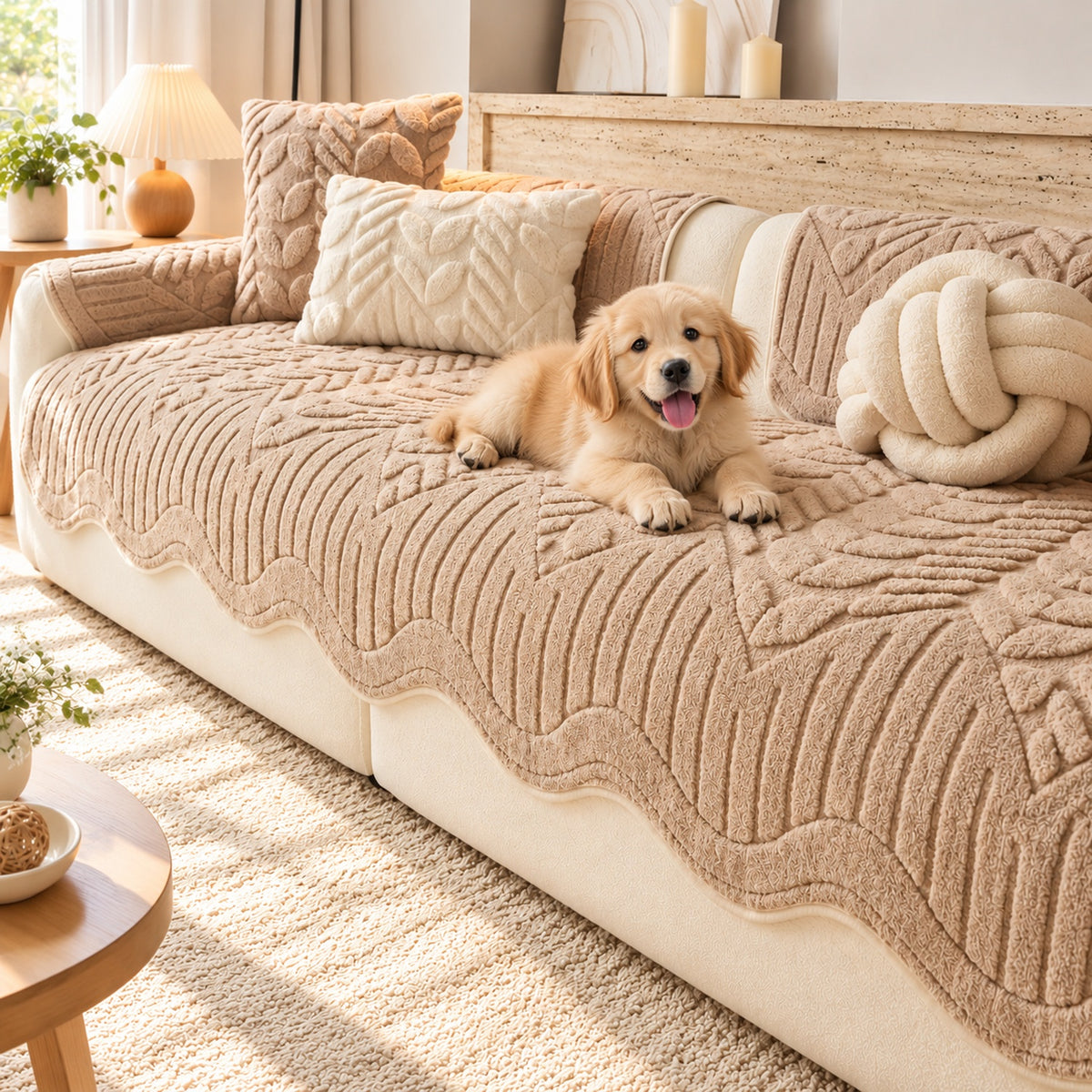 Leaf-Pattern Soft Fleece Sofa Cover | Non-Slip & Machine Washable