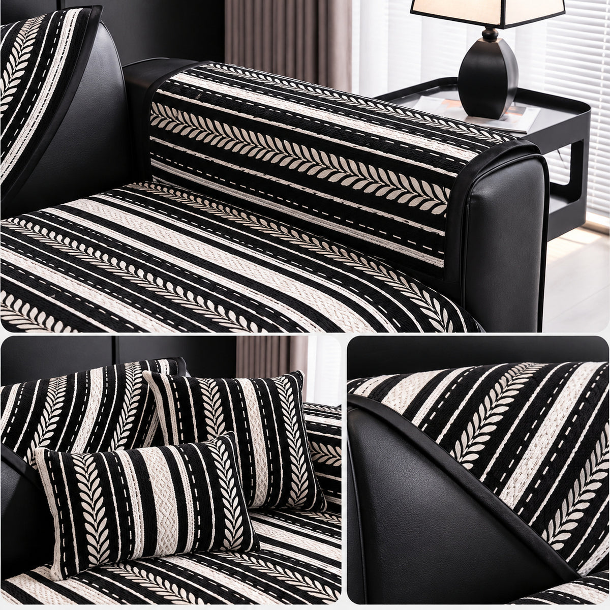 Botanical Stripe Chenille Sofa Cover | Non-Slip, Machine Washable