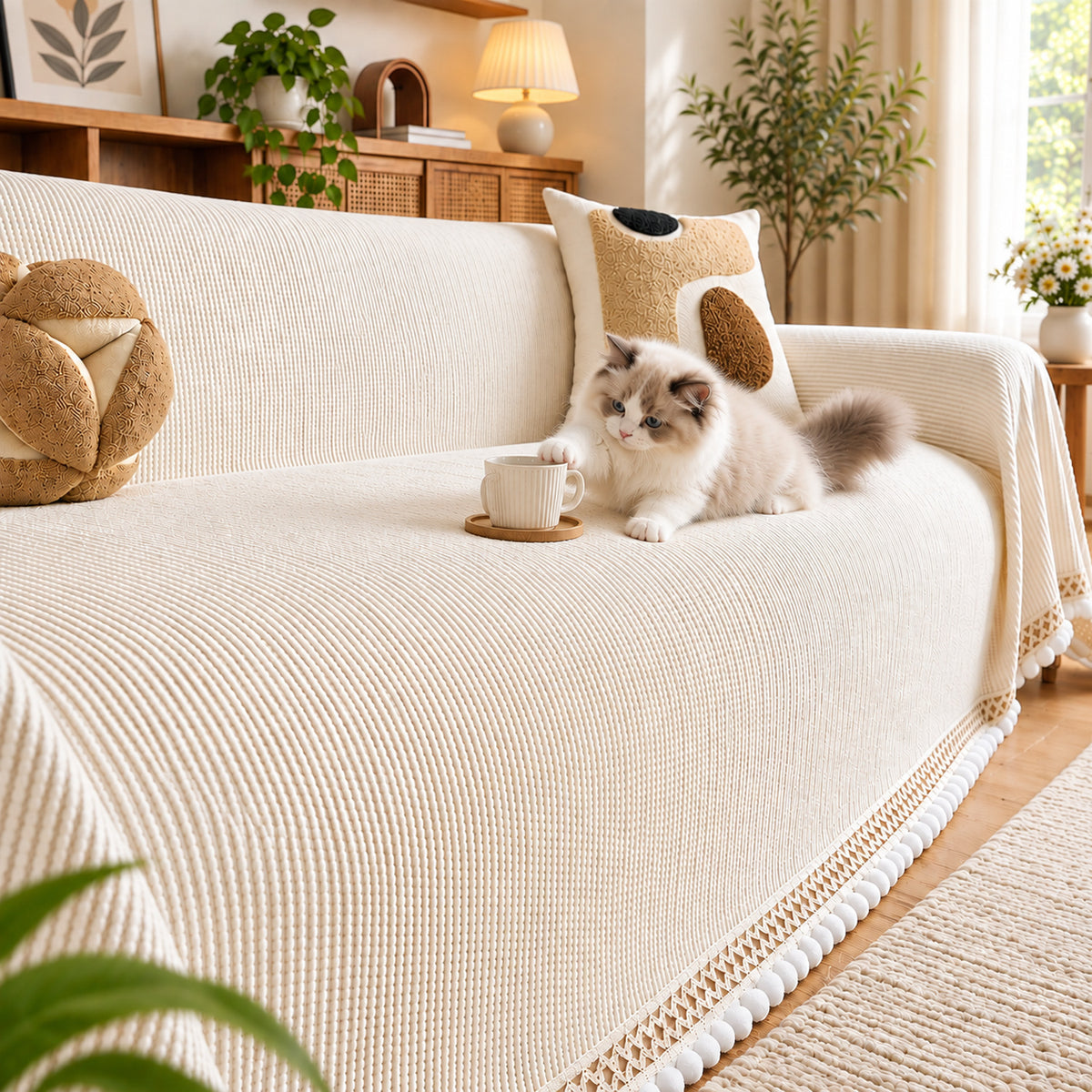 Sofa Cover & Sofa Throw | Ribbed Chenille Sofa Protector | Machine Washable