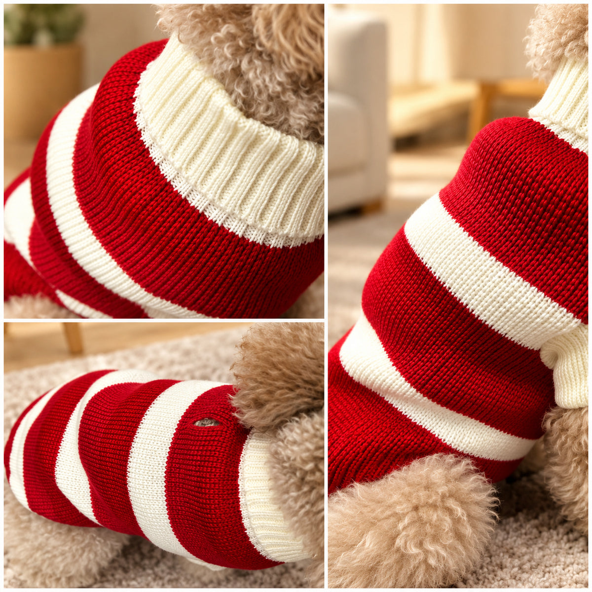 Red & White Striped Dog Jumper | Soft Acrylic Knit for Winter