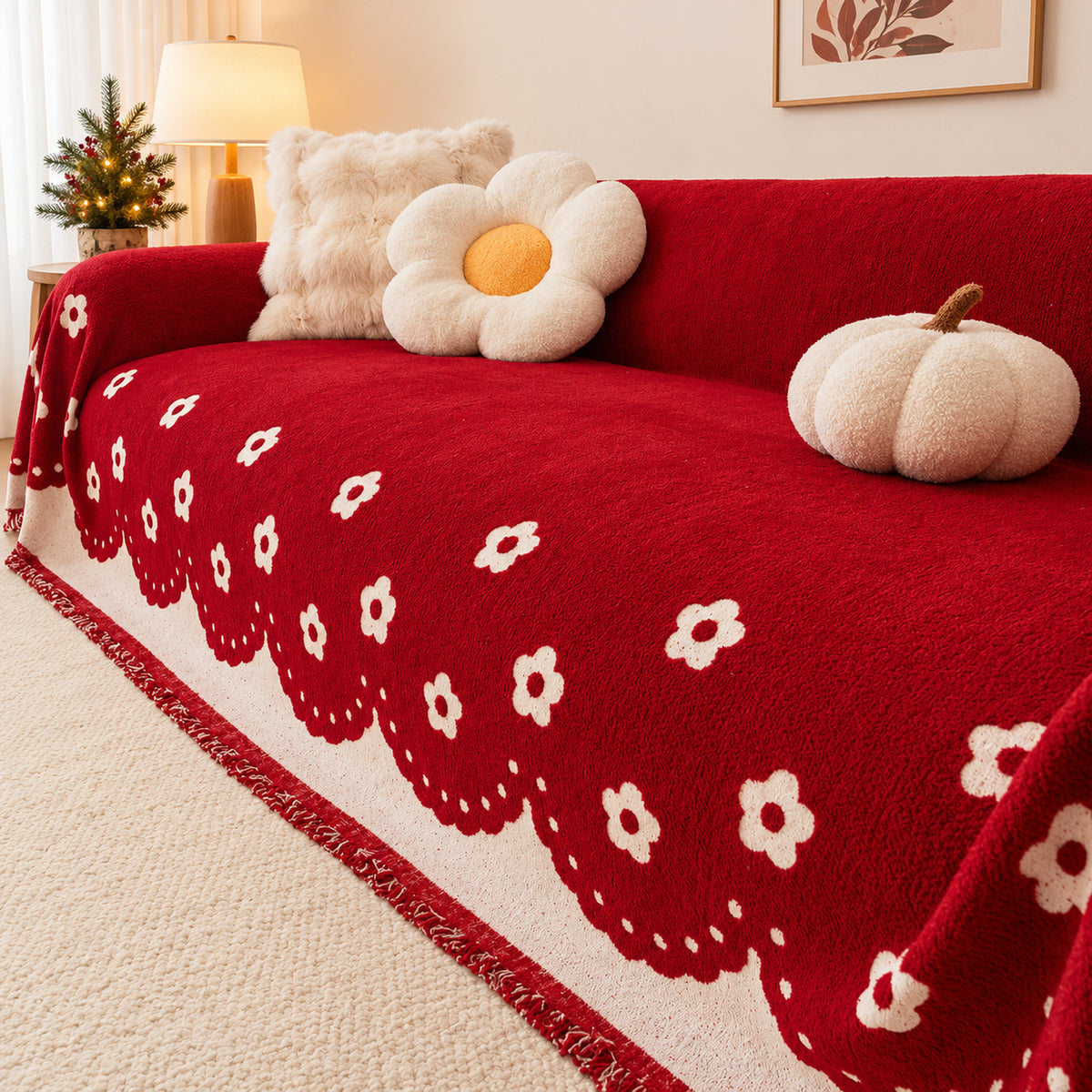Floral Bloom Sofa Throw | Flannel Sofa Cover for Winter | Machine Washable