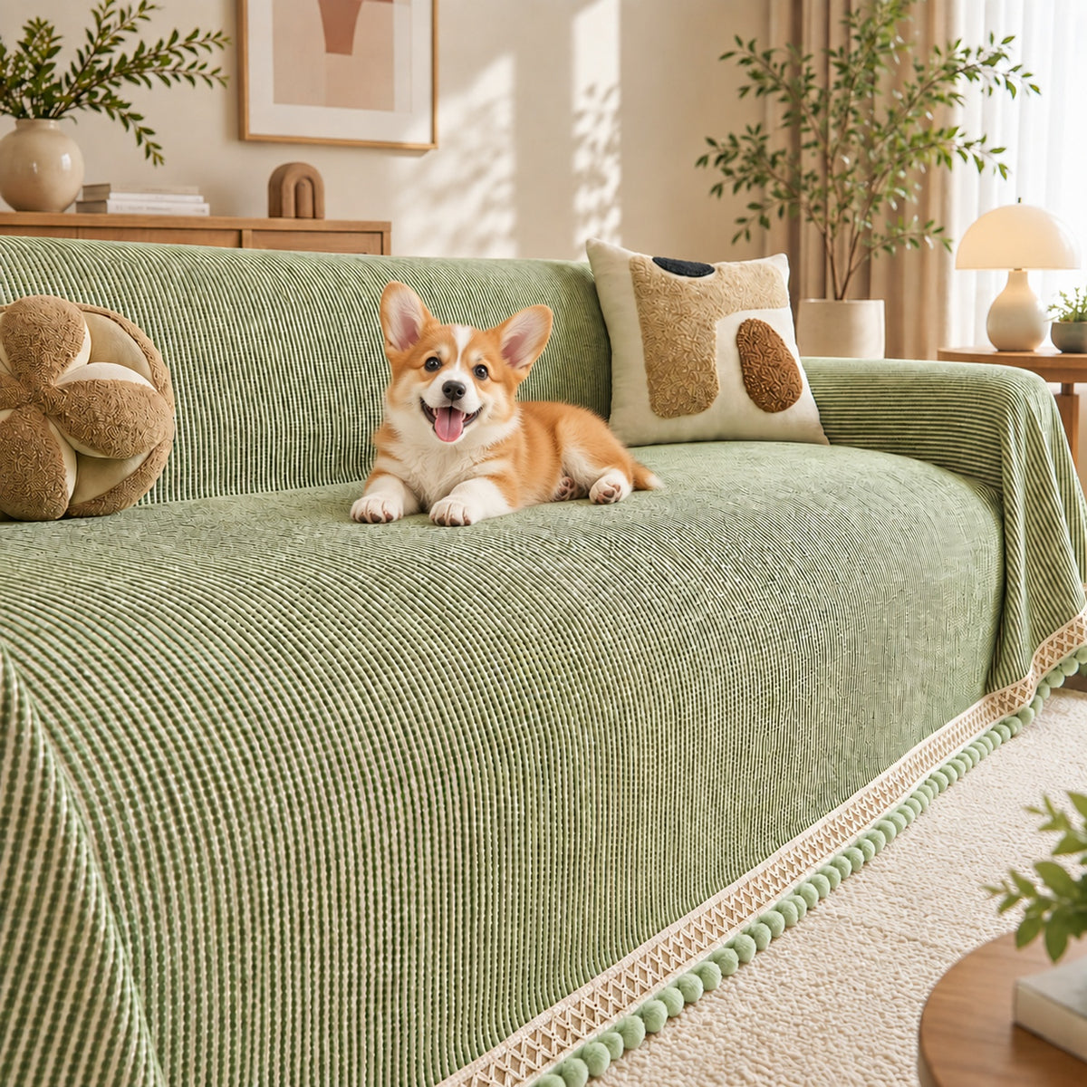 Sofa Cover & Sofa Throw | Ribbed Chenille Sofa Protector | Machine Washable