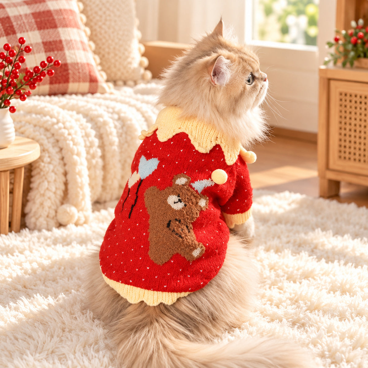 Balloon Bear Dog Jumper | Red Knitted Winter Pet Sweater