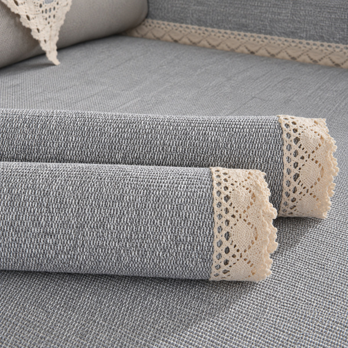 Sofa Cover | Cotton-Linen | Non-Slip Sofa Protector with Lace Trim