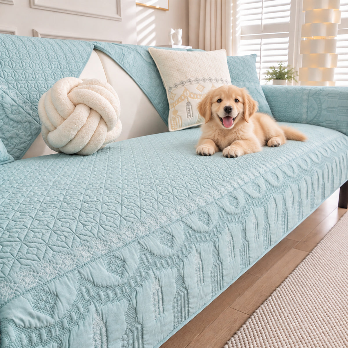 Embroidered Cotton Sofa Cover | Non-Slip Sofa Protector | Machine Washable