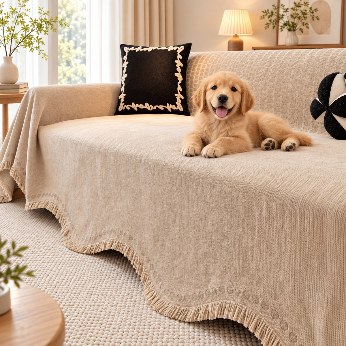 Sofa Cover | Textured Chenille Sofa Throw | Non-Slip & Machine Washable