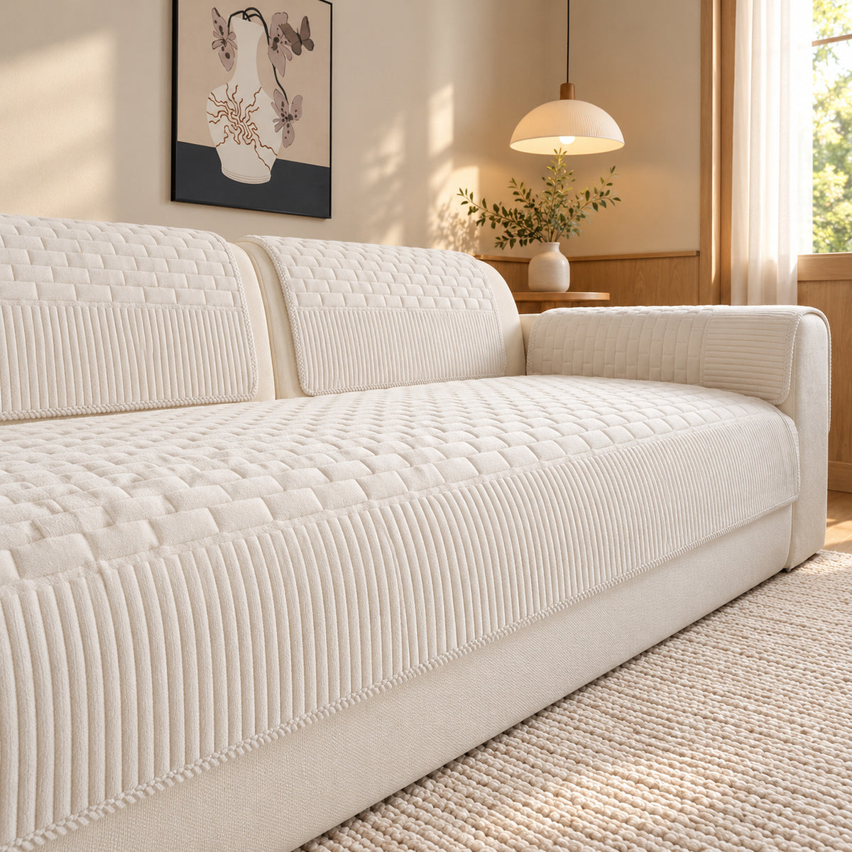Quilted Chenille Sofa Cover | Non-Slip Sofa Protector