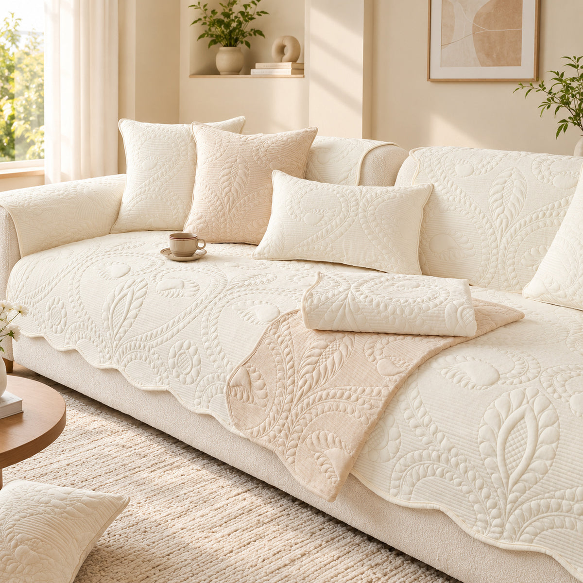 Paisley Sofa Cover | Non-Slip Flannel Sofa Protector | Machine Washable & Pet-Friendly