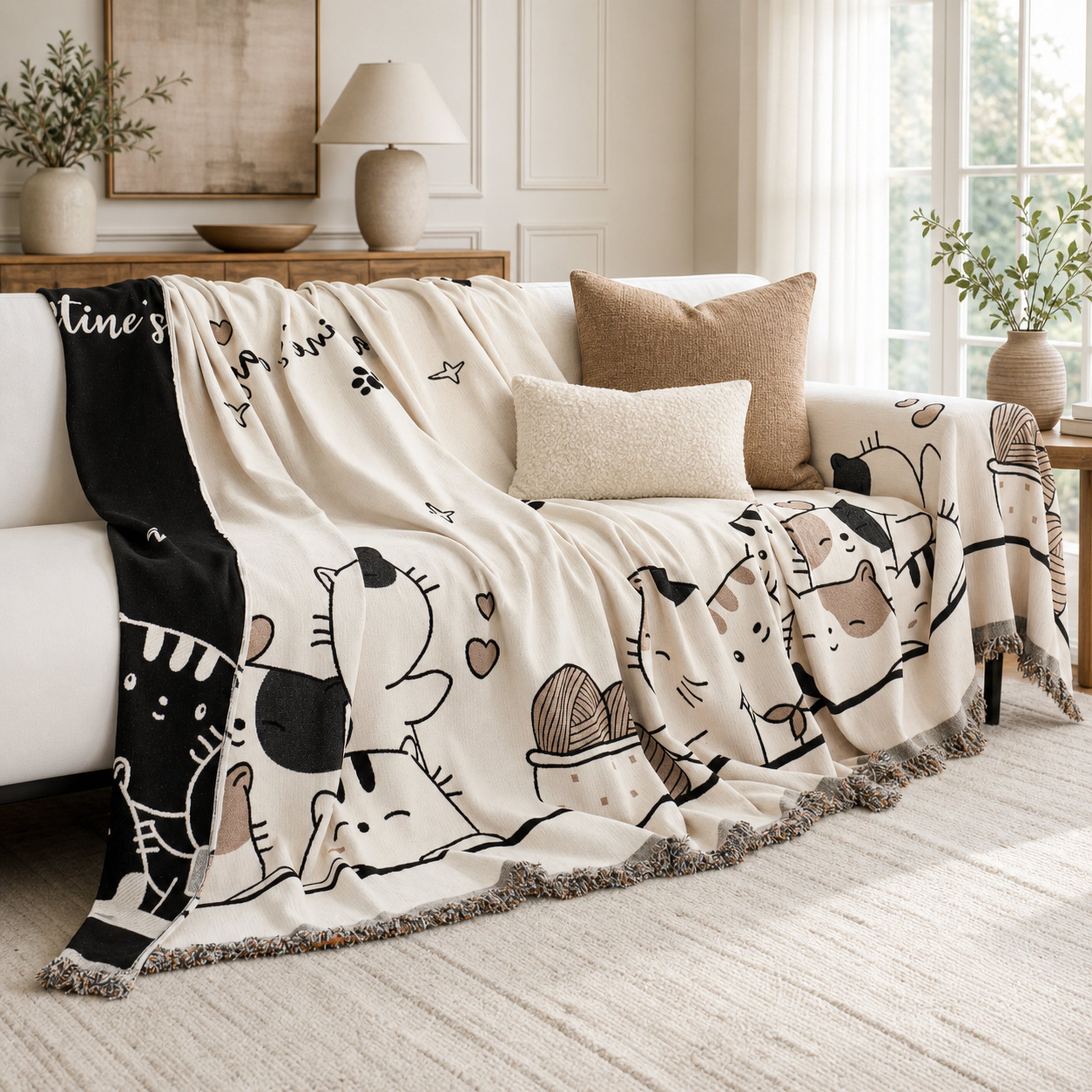 Cozy Cat Sofa Throw | Thick Chenille Anti-Scratch | Machine-Washable