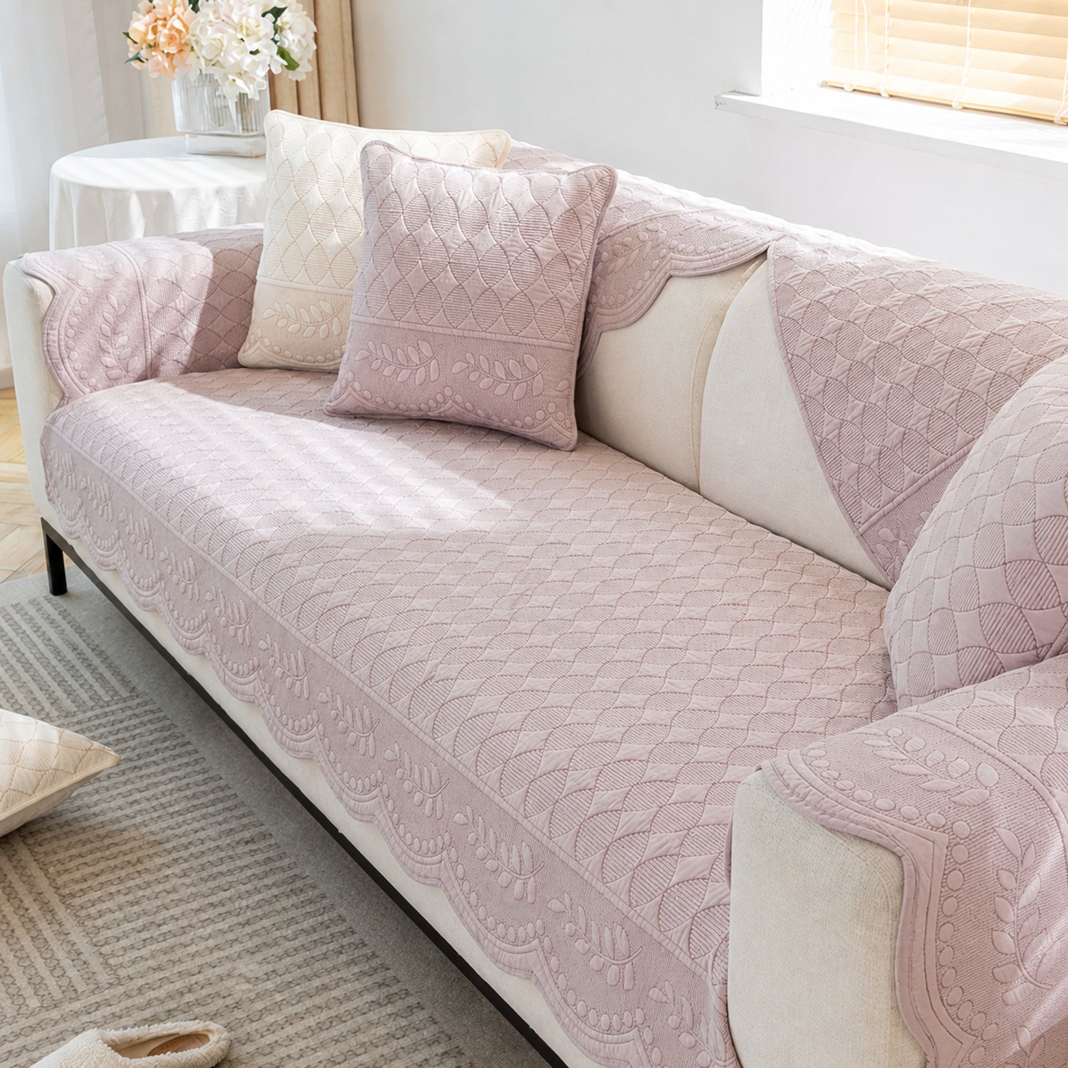 Willow Floral Cotton Sofa Protector | Quilted Non-Slip Washable Cover