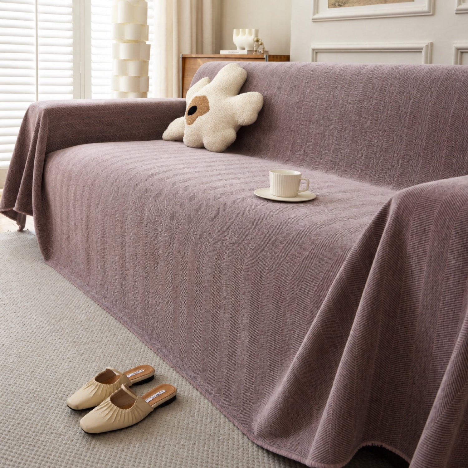 Herringbone Chenille Sofa Throw | Machine-Washable All-Season Sofa Protector