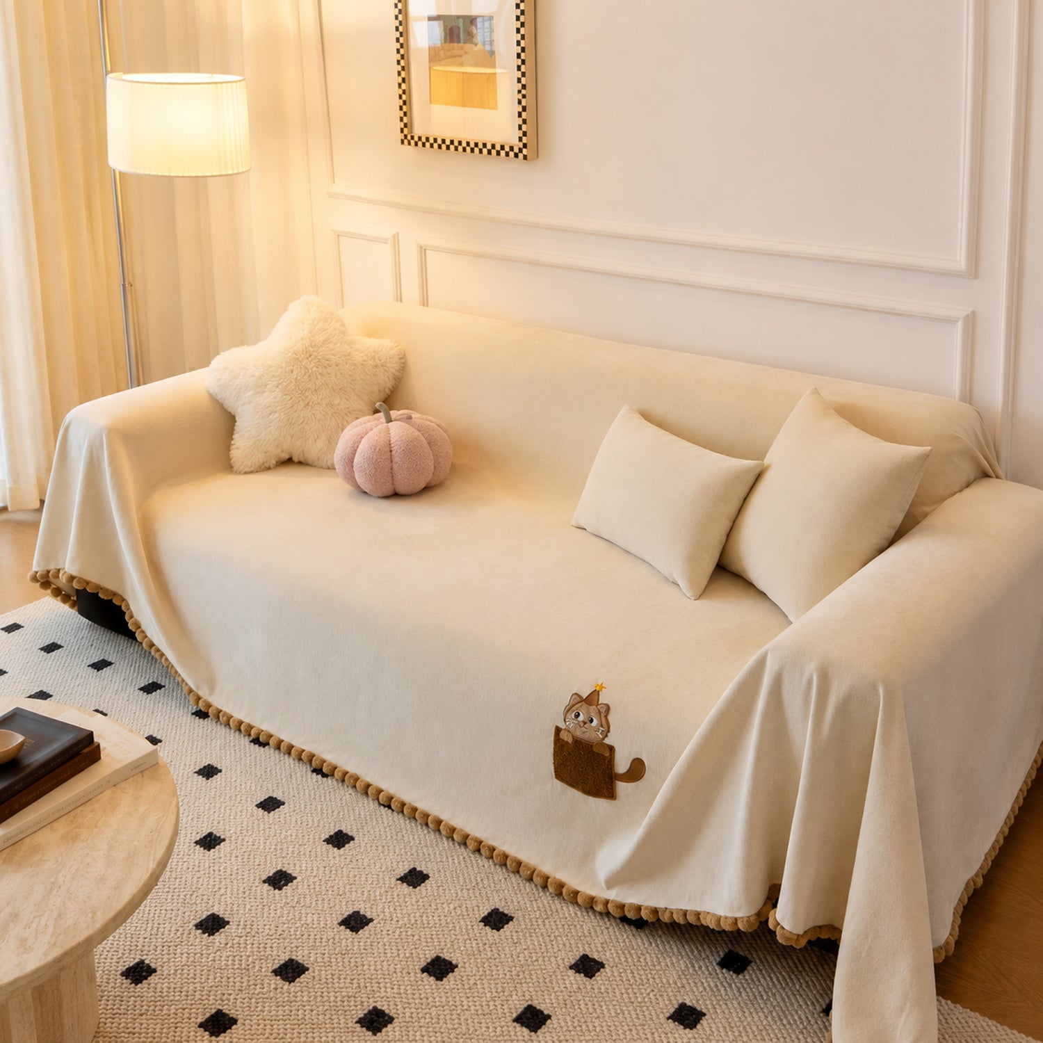 Pocket Kitty Chenille Sofa Throw | Anti-Slip Scratch-Resistant | Sofa Protector