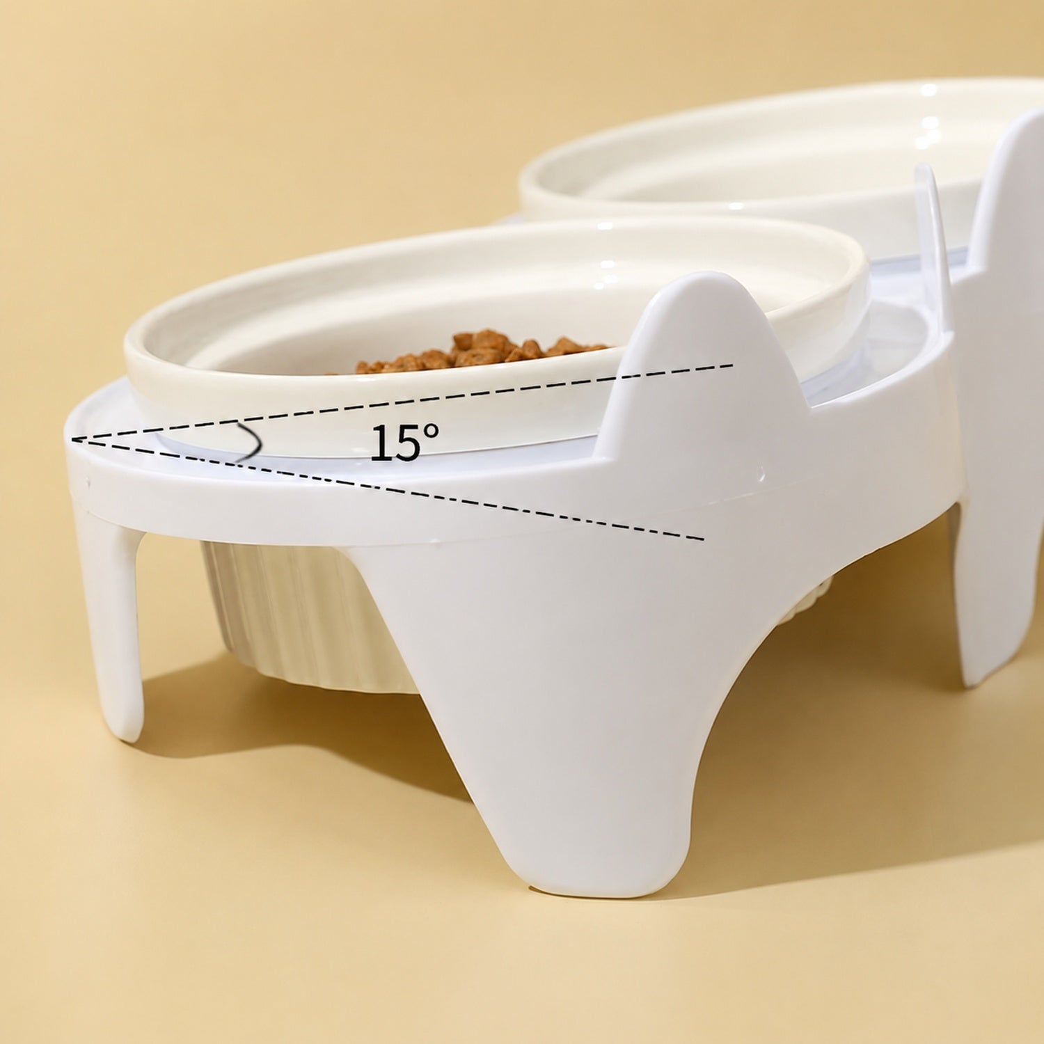 Elevated Ceramic Cat Feeder | 15° Tilted Double Bowls | Easy-Clean Neck-Friendly Stand