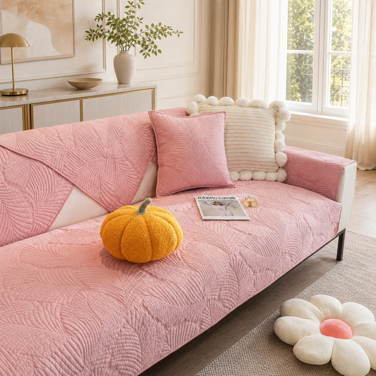 Leaf Cotton Sofa Protector | Scratch-Resistant Non-Slip Washable Cover