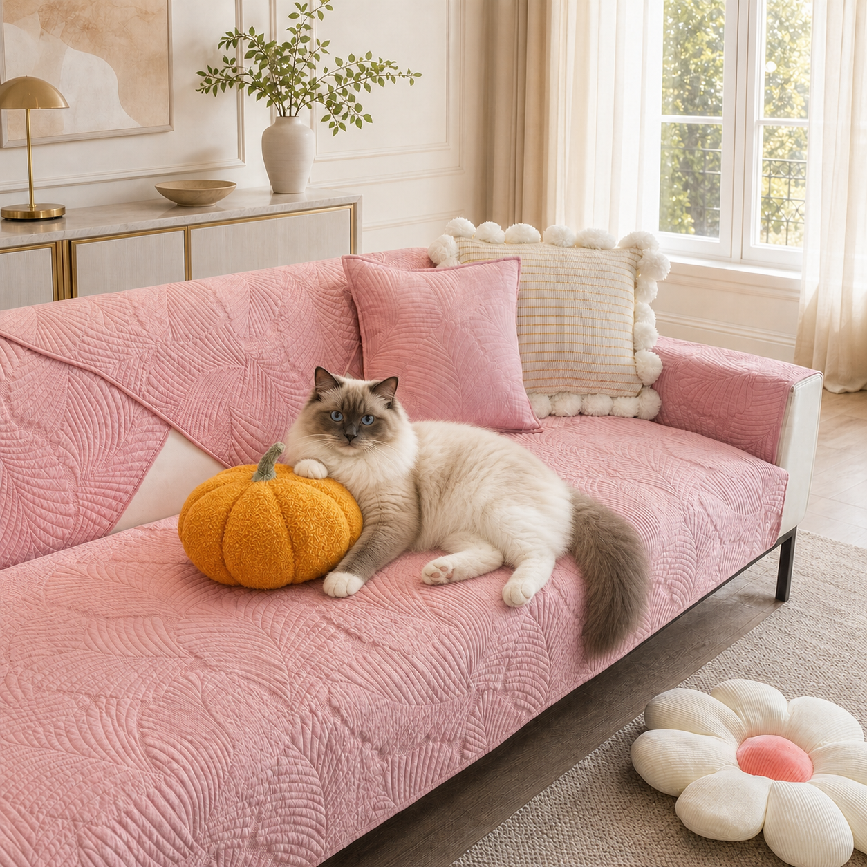 Leaf Cotton Sofa Protector | Scratch-Resistant Non-Slip Washable Cover