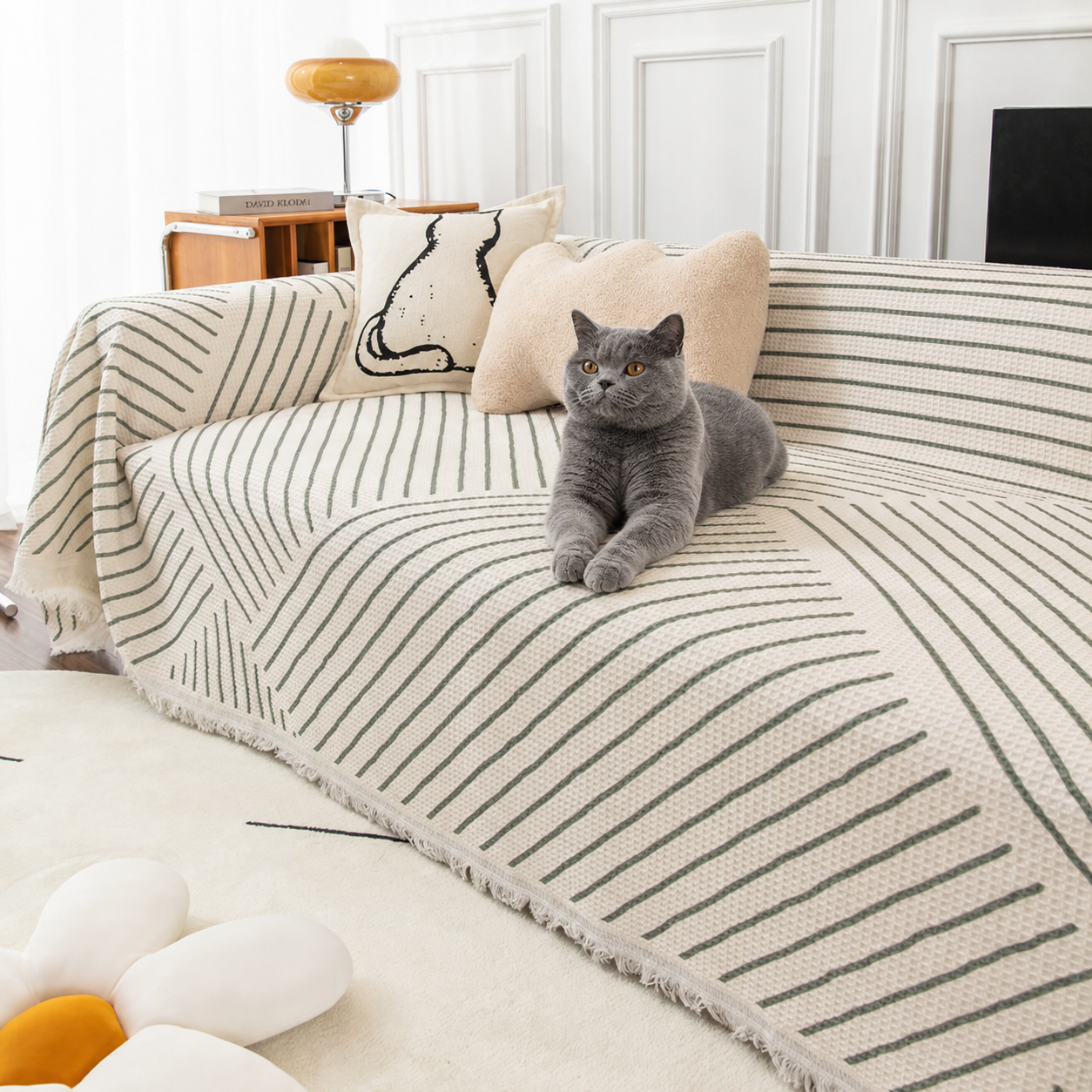 Geometric Sofa Throw | Cotton-Linen Washable | Pet-Friendly Sofa Cover
