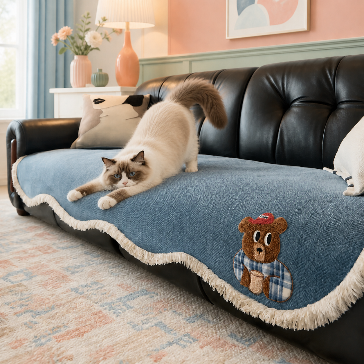Little Bear Sofa Cover | Chenille Non-Slip Sofa Protector | Machine Washable