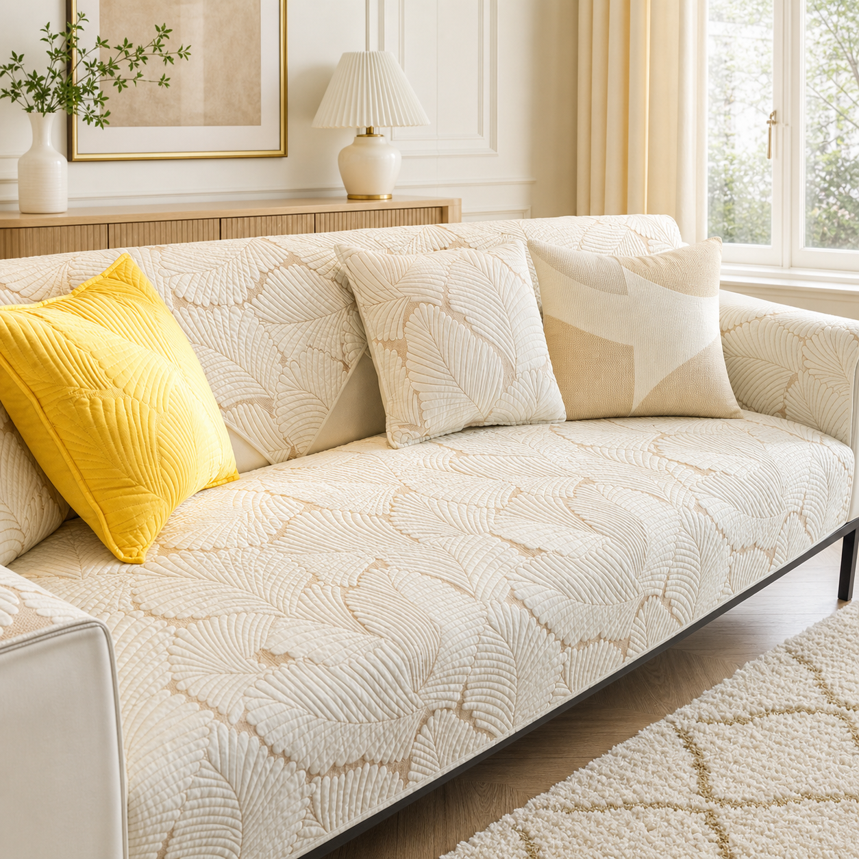 Leaf Cotton Sofa Protector | Scratch-Resistant Non-Slip Washable Cover