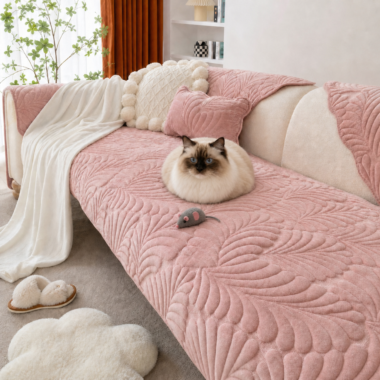 Leaf Sofa Protector | Non-Slip & Scratch-Resistant | Soft Plush Fleece