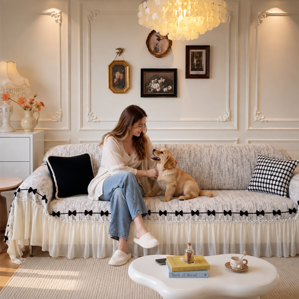 Ribbon Bow Chenille Sofa Throw | Machine-Washable All Season