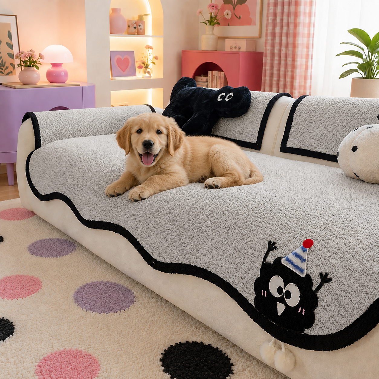 Cheeky Monster Chenille Sofa Protector | Water-Resistant Non-Slip Cover
