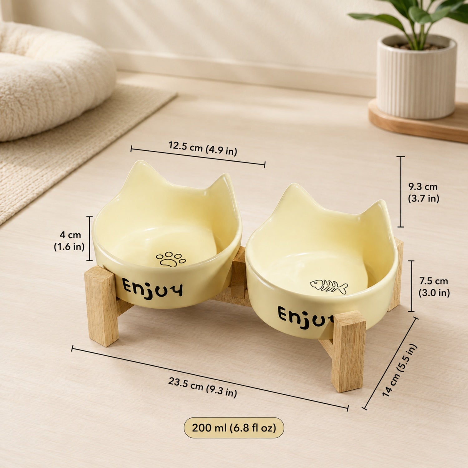 Kitty Comfort Elevated Ceramic Cat Bowl Set of 2 | Easy-Clean Raised Feeder